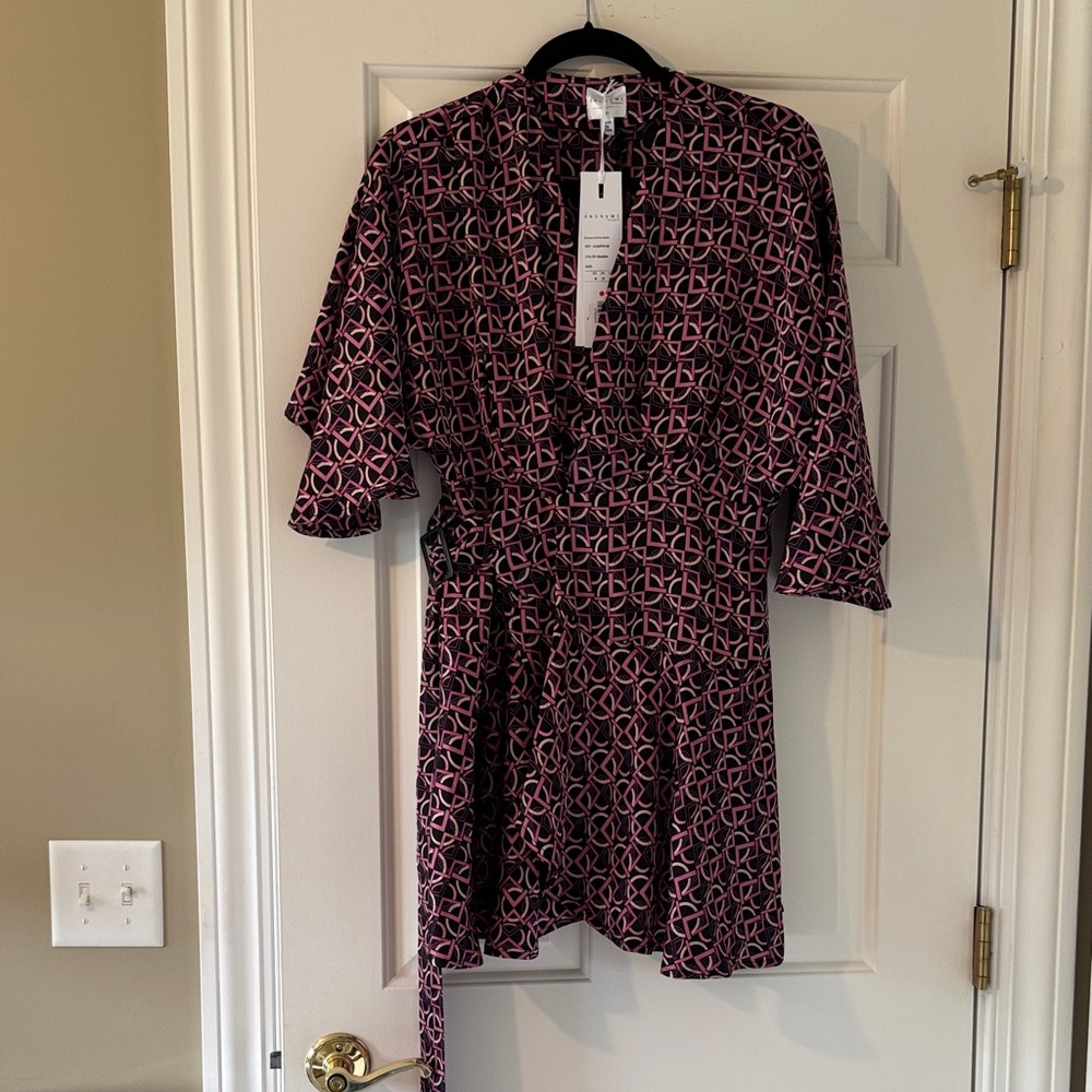 Anonyme Designers Elegant Pink and Black Wrap Dress NWT Sz M
